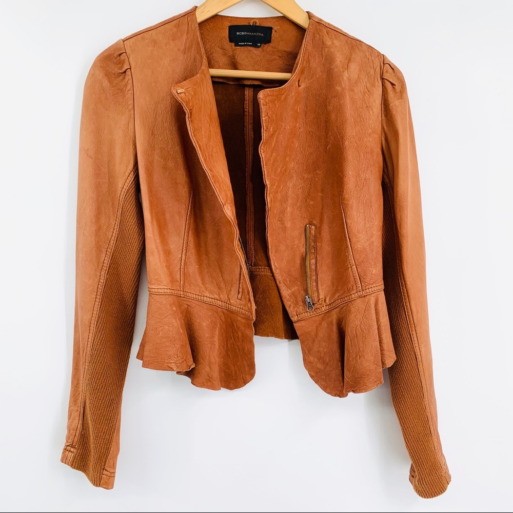 🛑SOLD BCBGMaxAzria XS brown fitted soft leather jacket - Picture 4 of 5
